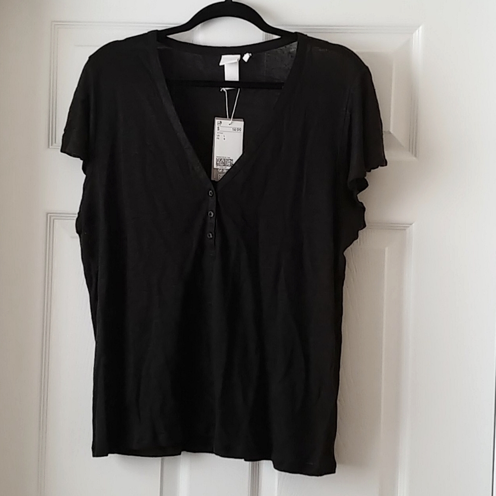 NWT Natural Linen Buttoned Flowy Blouse